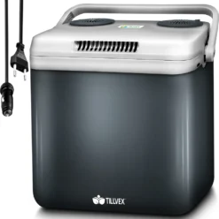 Tillvex Kühlbox Elektrisch 32L Grau | Mini-Kühlschrank 230 V Und 12 V Für KFZ Auto Camping | Kühlt & Wärmt | ECO-Modus