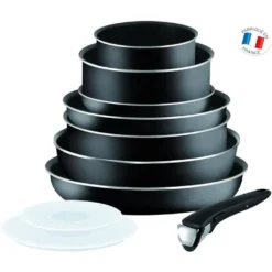TEFAL INGENIO ESSENTIAL Kochgeschirrset 10-teilig L2008802 16-20-24-26-28cm - Alle Wärmequellen Außer Induktion - Schwarz