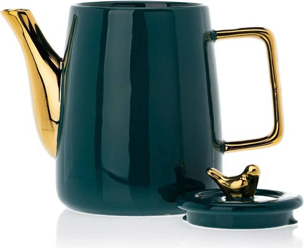 HowHomely Kaffeeservice Keramik 4 Personen - Teeservice 10-tlg. - Grün-Gold – Bild 5