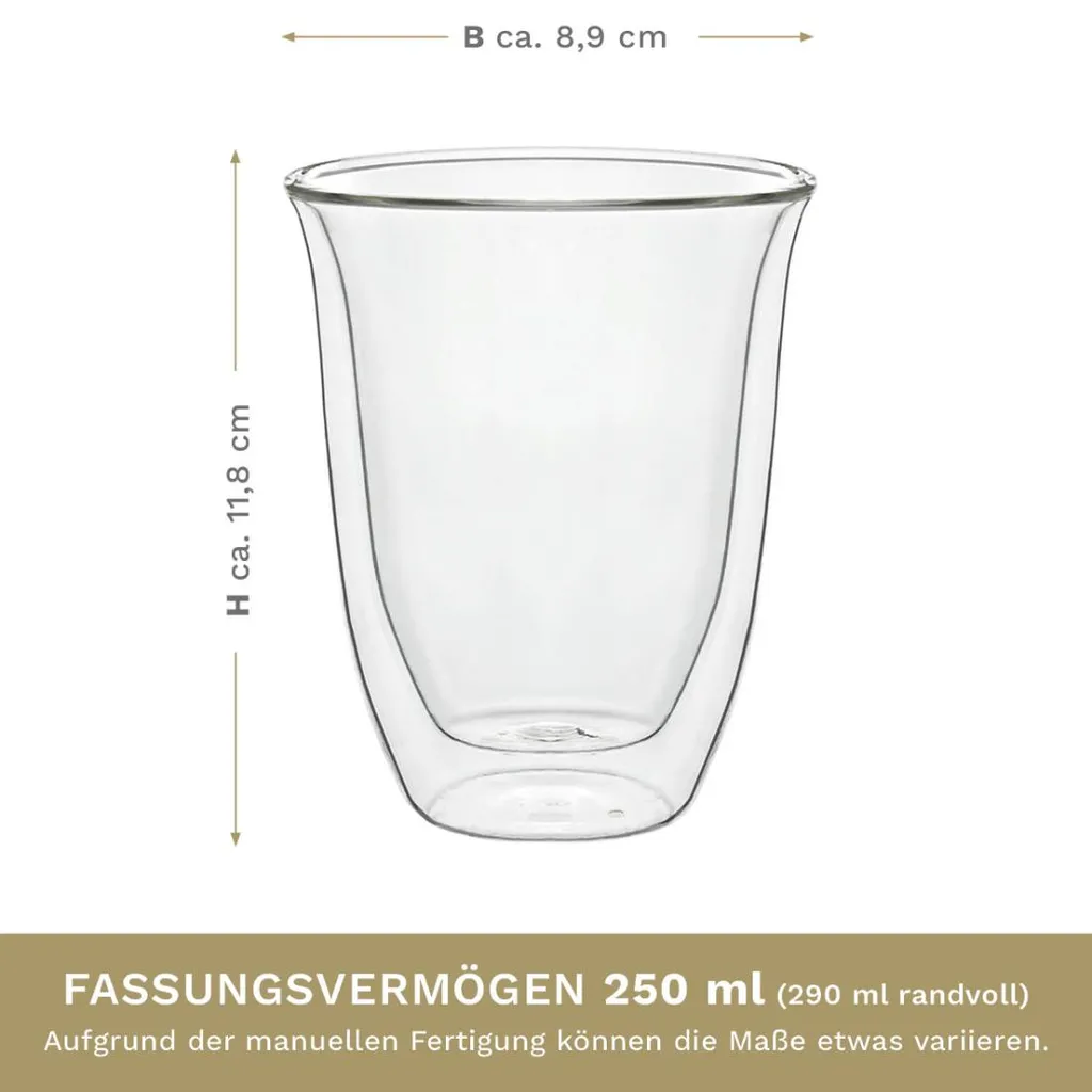 Creano Doppelwandige Gläser 250ml „DG-V“, 4er Set, Thermoglas Doppelwandig Aus Borosilikatglas, Kaffeegläser, Teegläser, Latte Gläser, Doppelwandgläser – Bild 6