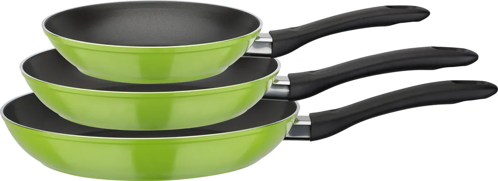 GSW Pfannen-Set Nova 3-tlg. Grün, Aluminium, Kunststoff, Bratpfanne ø Ca. 20 X H 4,2cm / ø Ca. 24 X H 4,4cm / ø Ca. 28 X H 4,8cm