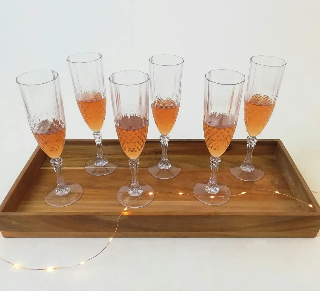 6er Set Kunststoff Champagner-Gläser Kristalleffekt 200ml / Ø6x22,5cm