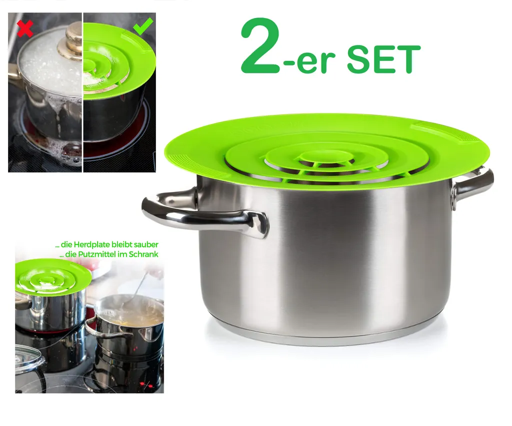 2x Oramics Überkochschutz Aus Silikon Für Töpfe Zwischen Ø 15-25 Cm – Topfdeckel Spritzschutz Überlaufschutz Verhindert überkochen Und Spritzen Von Flüssigkeiten Und Schütz Ihren Herd