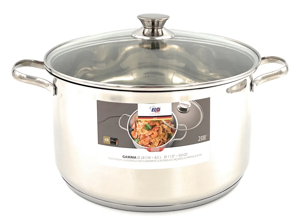 ELO Fleischtopf Mit Deckel Ø16 Cm, Ø20 Cm, Ø24 Cm, Ø28 Cm, Edelstahl, Größe:Ø28 Cm