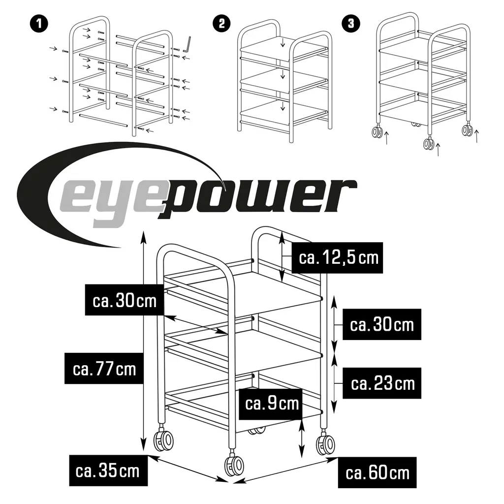 Edelstahl Küchenwagen 3 Etagen 60x35x77 Cm Servierwagen Teewagen Bad-Rollwagen – Bild 4