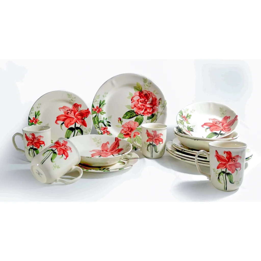 CreaTable 22445 Kombiservice Rosemary Für 4 Personen, Steingut, Mehrfarbig (1 Set, 16-teilig)