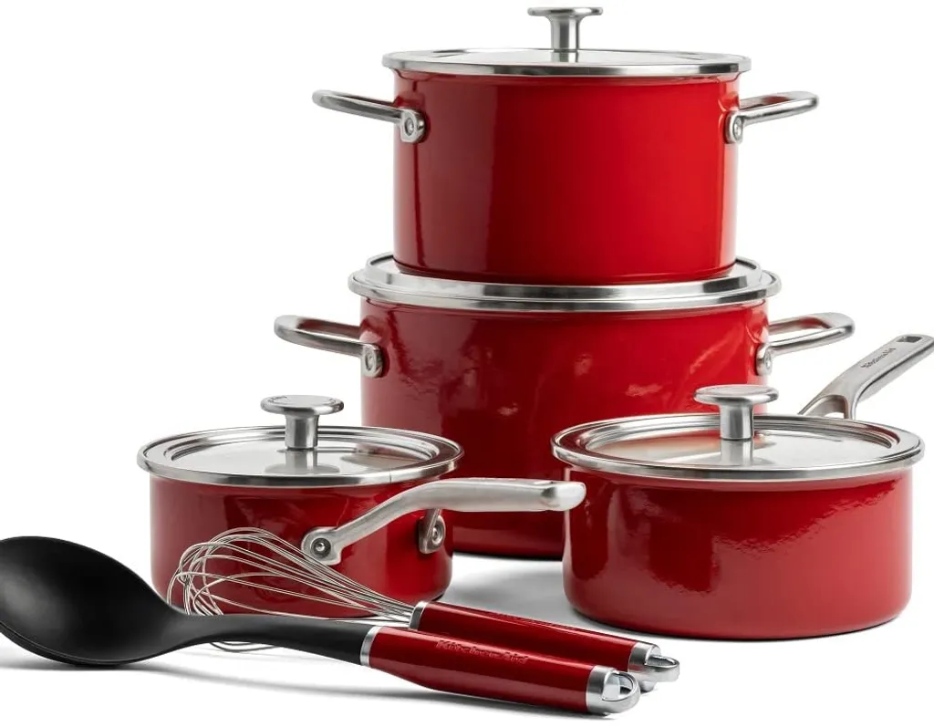 KitchenAid Topfset Steel Core Enamel Empire Rot 10-teilig