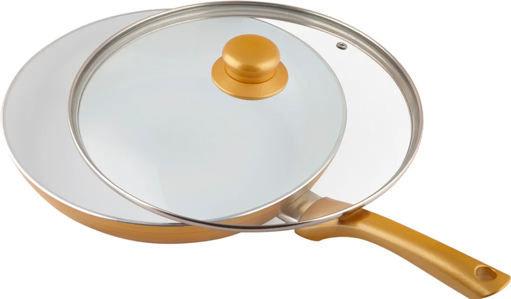 CERAMICORE - 5ER-SET KERAMIK-Beschichtung Mit Glasdeckel Bratpfannenset 20cm 24cm 28cm Pfannenset Aluminium Gold – Bild 4