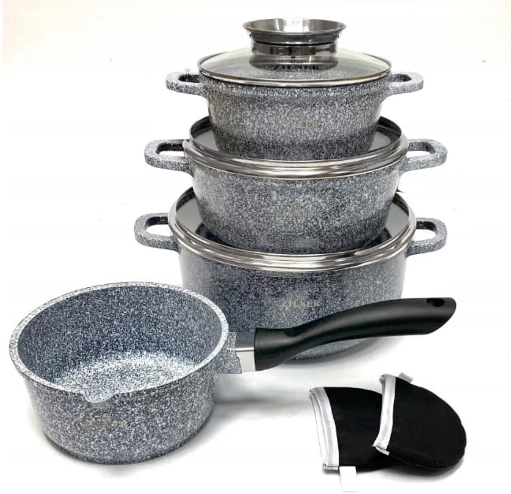 Graue Töpfe Und Kasserolle Mit Marmorbeschichtung – Bild 3