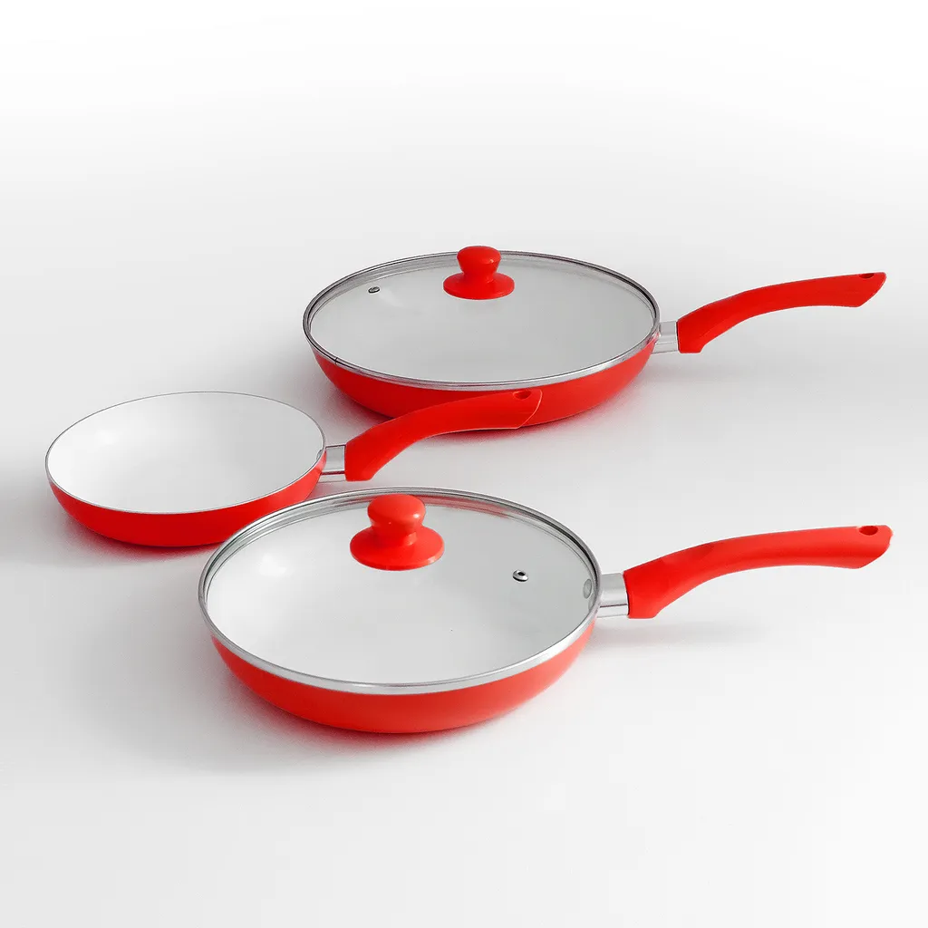 Pfannenset Keramik 5-tlg Bratpfannen Rot Neu – Bild 2