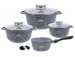 Graue Töpfe Und Kasserolle Mit Marmorbeschichtung