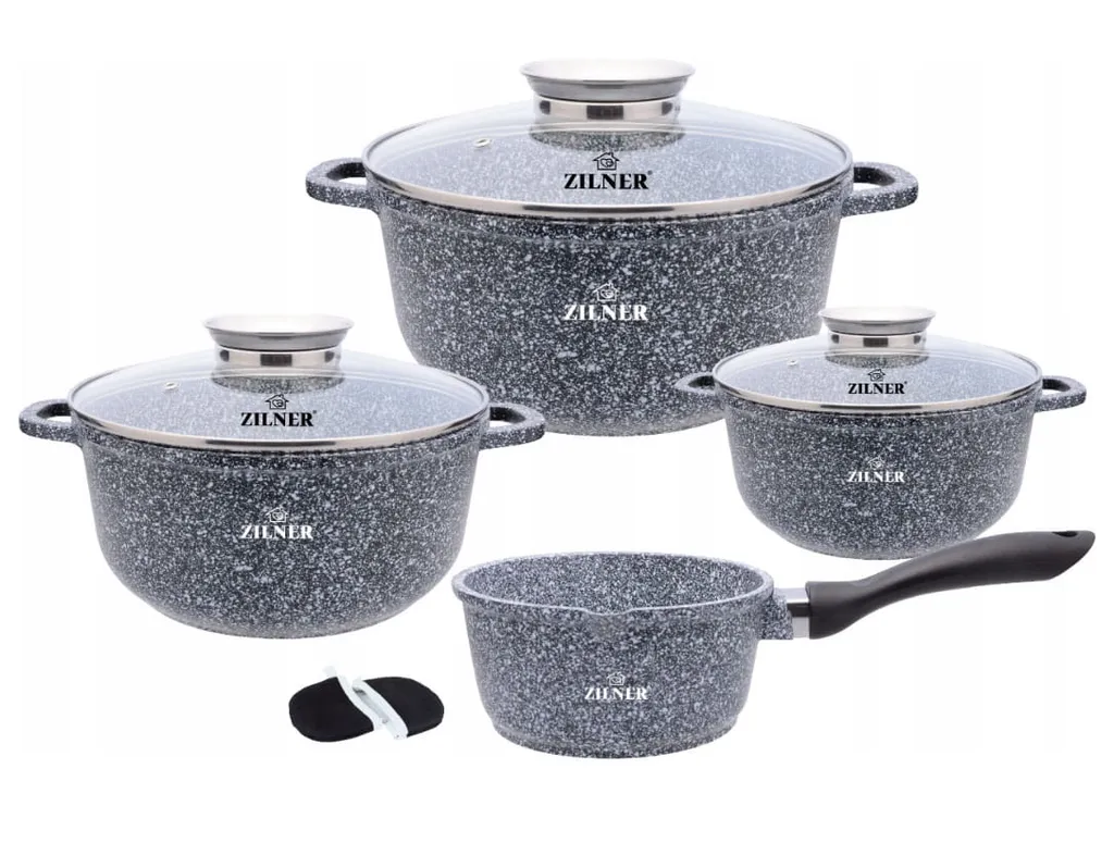 Graue Töpfe Und Kasserolle Mit Marmorbeschichtung