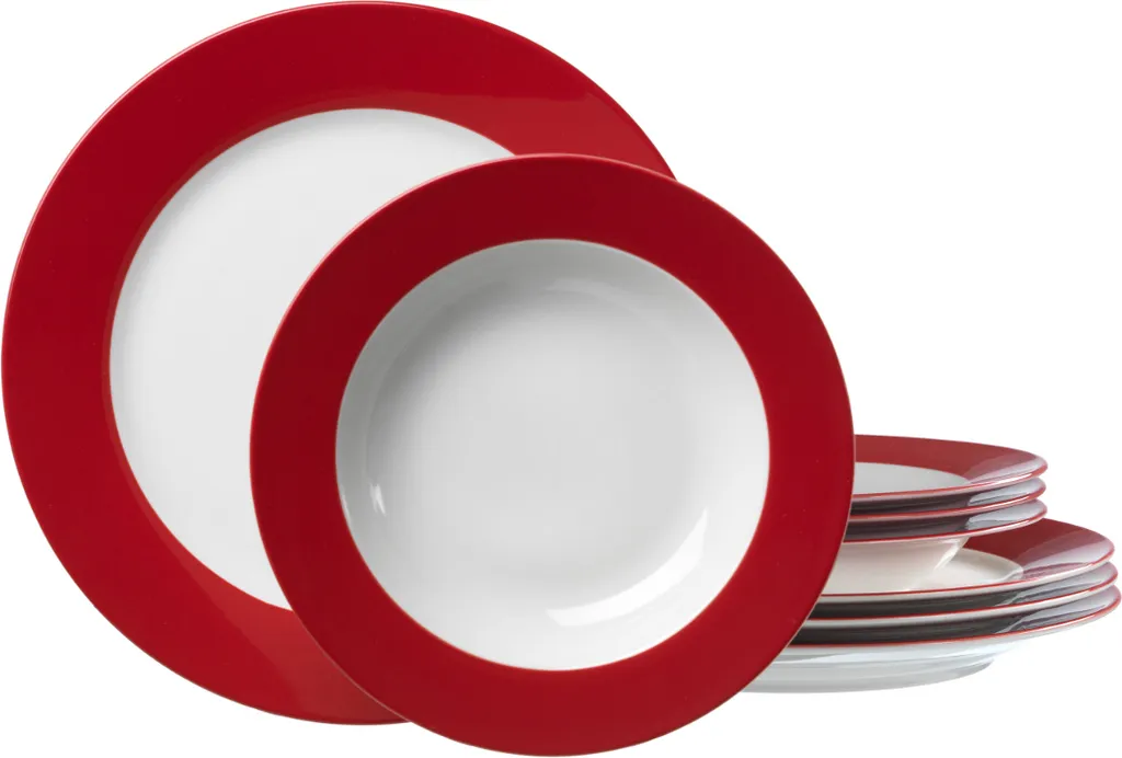 Flirt Tafelservice Doppio Mit Rotem Rand 12-teilig, Porzellan