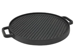 Gusseisen Grillplatte - 30 Cm - Guss Pfanne Mit Griffen - Grill Zubehör Eingebrannt Emailliert