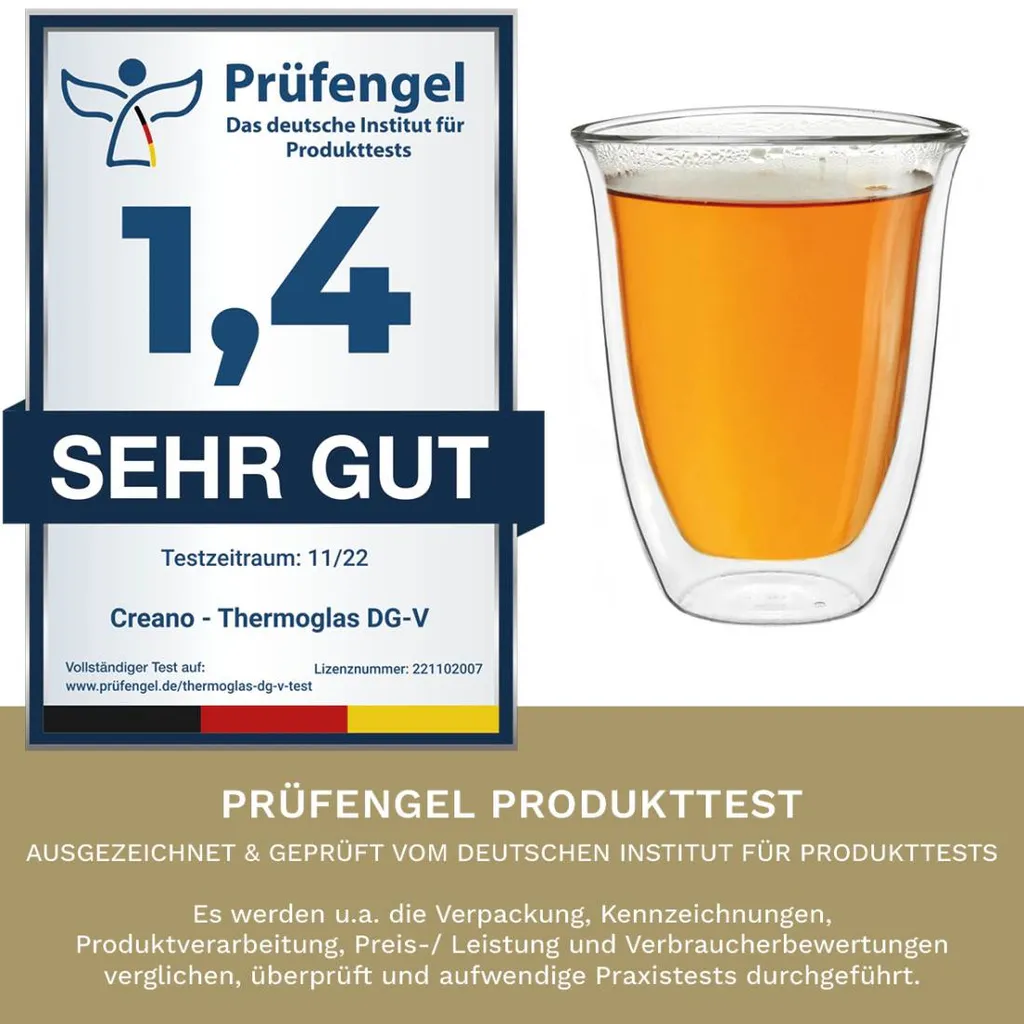 Creano Doppelwandige Gläser 250ml „DG-V“, 4er Set, Thermoglas Doppelwandig Aus Borosilikatglas, Kaffeegläser, Teegläser, Latte Gläser, Doppelwandgläser – Bild 5