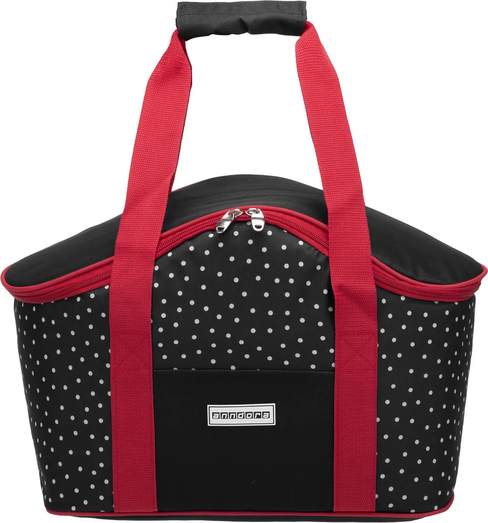 Anndora Kühltasche 20 L - Schwarz Weiß Gepunktet Isoliertasche Einkaufstasche - Snövit - Schwarz-Rot – Bild 2
