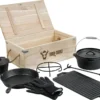 BBQ-Toro 8-teiliges Dutch Oven Set In Holzkiste | Gusseisen, Bereits Eingebrannt