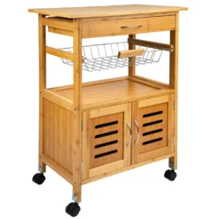 ONVAYA® Küchenrollwagen Tokio | Nischenwagen Holz Bambus | Beistellwagen Mit 4 Rollen Und Schublade | Maße Ca. 84,5 X 58,5 X 37 Cm | Küchenwagen Im Vintage Landhaus Stil