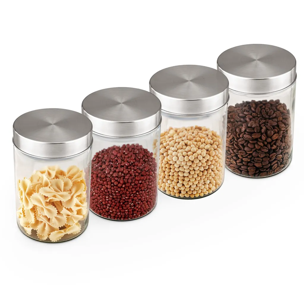 Navaris 4x 1200ml Vorratsgläser Mit Edelstahldeckel - Glas Vorratsdosen Set Mit Sicherem Schraubverschluss - Lebensmittel Aufbewahrungsgläser Küche – Bild 4