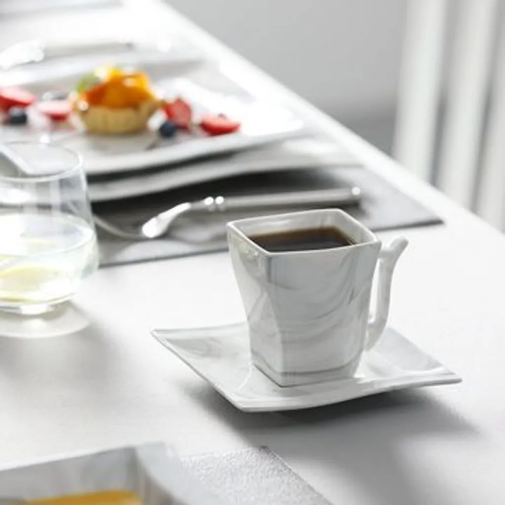 MALACASA, Serie Flora, 30 Tlg. Marmor Porzellan Geschirrset Kombiservice Tafelservice Mit Je 6 Kaffeetassen, 6 Untertassen, 6 Dessertteller, 6 Suppenteller Und 6 Flachteller – Bild 5