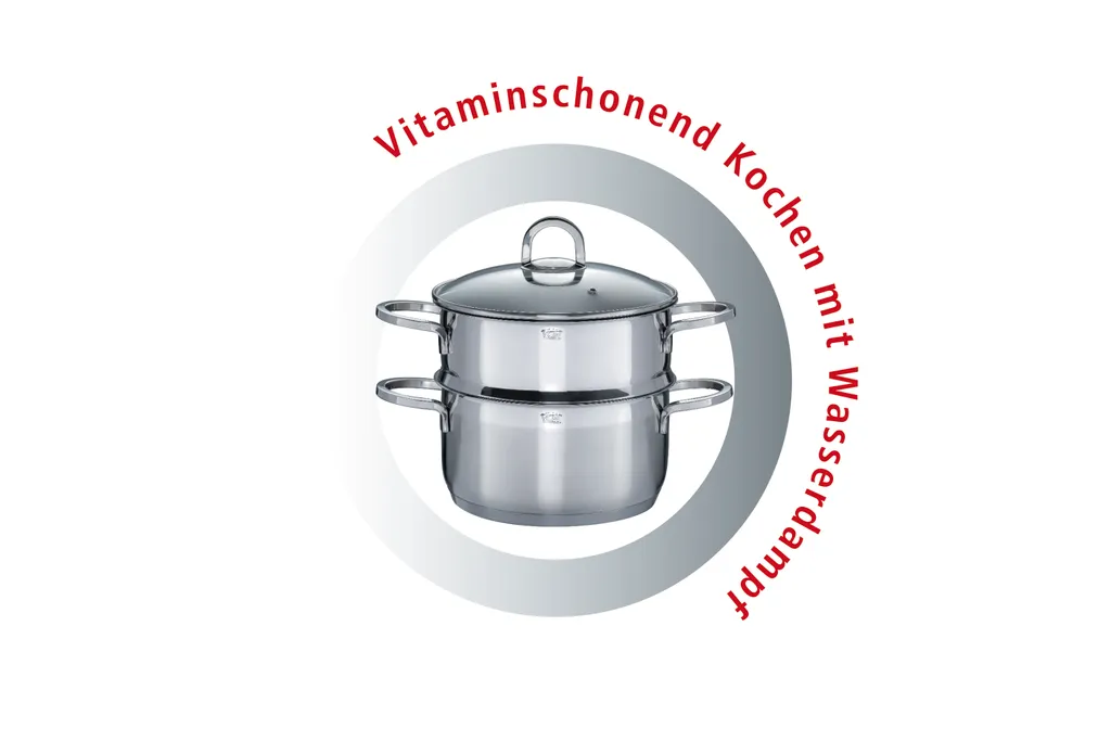 GSW Kochtopf-Set Alara 14 Tlg., Edelstahl Rostfrei 18/8, Glas, Bratentopf Mit Glasdeckel ø Ca. 20 X H 11,0cm / Fleischtopf Mit Glasdeckel ø Ca. 16 X H 10,0cm / ø Ca. 20 X H 12,0cm / ø Ca. 24 X H 14,0cm / Bratpfanne Mit Glasdeckel ø Ca. 24 X H 6,0cm / Servierpfanne ø Ca. 28 X H 7,0cm / Stielkasserolle ø Ca. 16 X H 8,0cm / Milchtopf ø Ca. 14 X H 12,5cm / Dämpfeinsatz Ca. 20 X H 10,0cm – Bild 4