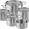 KLAMER Premium Edelstahl Kochtopf-Set, Kochtopf Set Mit Glasdeckel, Töpfe Set Unbeschichtet, Induktionstöpfe-Set, Größe:5-teilig, Version:Set