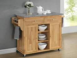 Küchenwagen Servierwagen - Holz & Granit - DELCIA