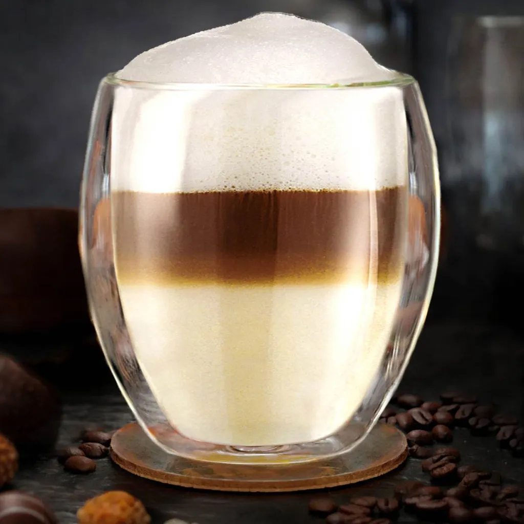 Creano Doppelwandige Gläser 400ml „DG-Bauchig“, 4er Set, Großes Thermoglas Doppelwandig Aus Borosilikatglas, Kaffeegläser, Teegläser, Latte Gläser, Doppelwandgläser – Bild 7