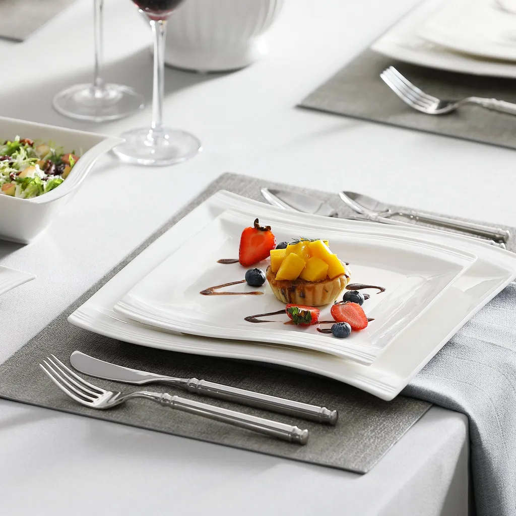 MALACASA, Serie Flora, 26 Tlg. Cremeweiß Porzellan Geschirrset Kombiservice Tafelservice Mit 6 Schalen, 6 Dessertteller, 6 Suppenteller, 6 Speiseteller Und 2 Rechteckigen Platten – Bild 4