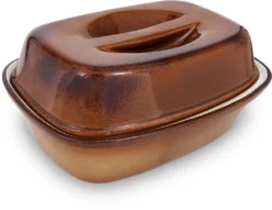 Original KERAZO Bräter 3 Liter Aus Steinzeug-Keramik Mit Deckel Braun-geflammt
