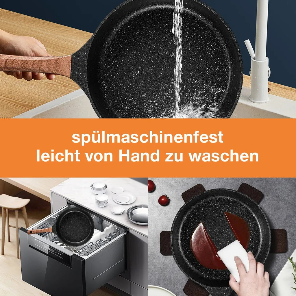 Daynee Antihaft Bratpfanne 28cm Bratpfanne Induktion Mit Echten Steinpartikeln Pfanne Mit Deckel Bratpfanne Geeignet Für Induktion, Gasherde, Elektro – Bild 4