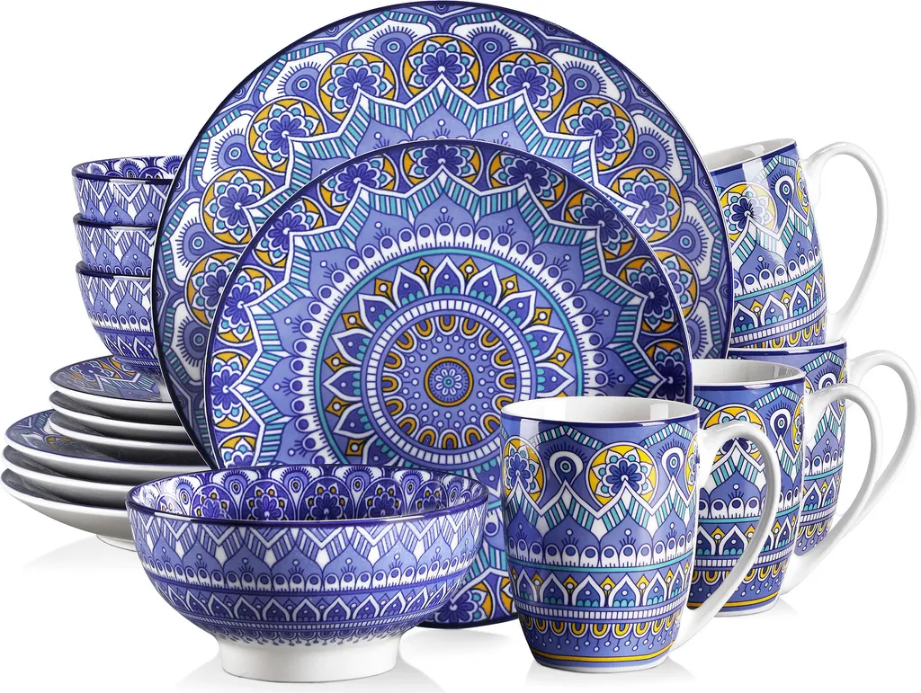 Vancasso Tafelservice Porzellan, Mandala 16 Teiliges Essgeschirr Kombiservice, Handbemaltes Geschirrset Für 4 Personen, Böhmischer Stil