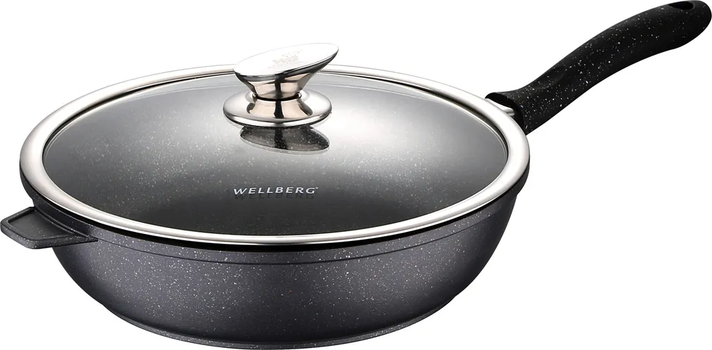 Bratpfanne 28cm Mit Deckel Induktion Marmor Antikratz Pfanne ALUGUSS Grillpfanne