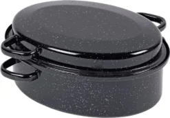 Krüger Gänse Bräter Induktion Braten Schmor Topf Deckel Schwarz Oval Emaille 7L