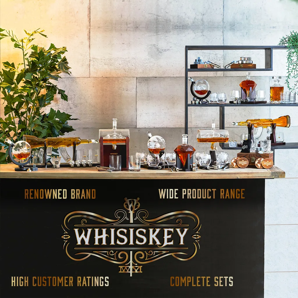 Whisiskey - Whisky Karaffe – Twisted Dekanter Set - Whiskey Karaffe Set - 1000ML - Geschenke Für Männer - Inkl. 8 Whisky Steine, Zange & 2 Whisky Gläser – Bild 7